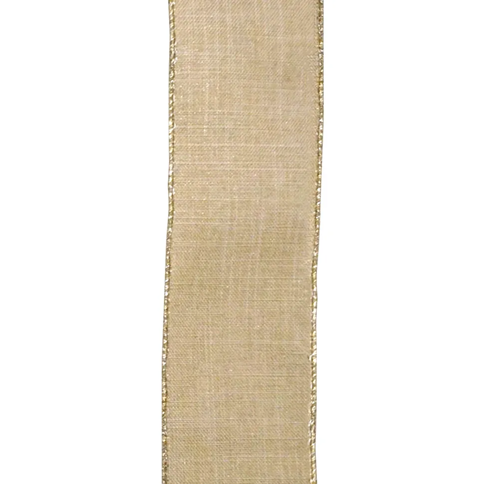 WIRED RIBBON 2.5″X10 YDS NATURAL W/GOLD GLITTER CRISS-CROSS PATTERN