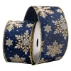 WIRED RIBBON 2.5″x10 YDS. NAVY BLUE W/ GLITTER SNOWFLAKES