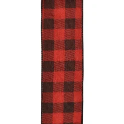 WIRED RIBBON 2.5″X10 YDS RED/ BLACK BURLAP LOOK CHECK