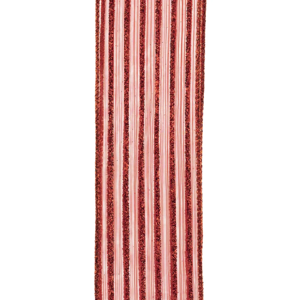 WIRED RIBBON 2.5″X10 YDS RED SHEER W/ RED GLITTER
