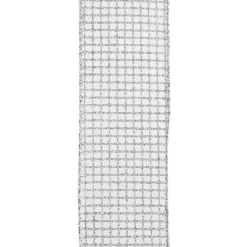 WIRED RIBBON 2.5″X10 YDS SILVER GLITTER ON WHITE NET