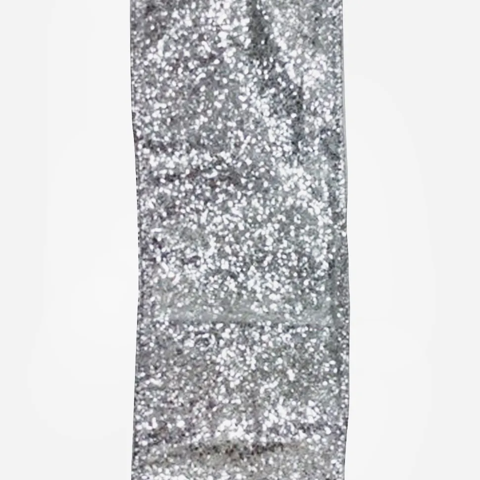 WIRED RIBBON 2.5″x10 YDS. SILVER W/ GLITTER