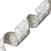 WIRED RIBBON 2.5″x10 YDS. STRIP BURLAP W/ WHITE ROYAL FLORAL