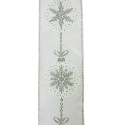 WIRED RIBBON 2.5″X10 YDS WHITE W/ SILVER SNOWFLAKES IN BALL