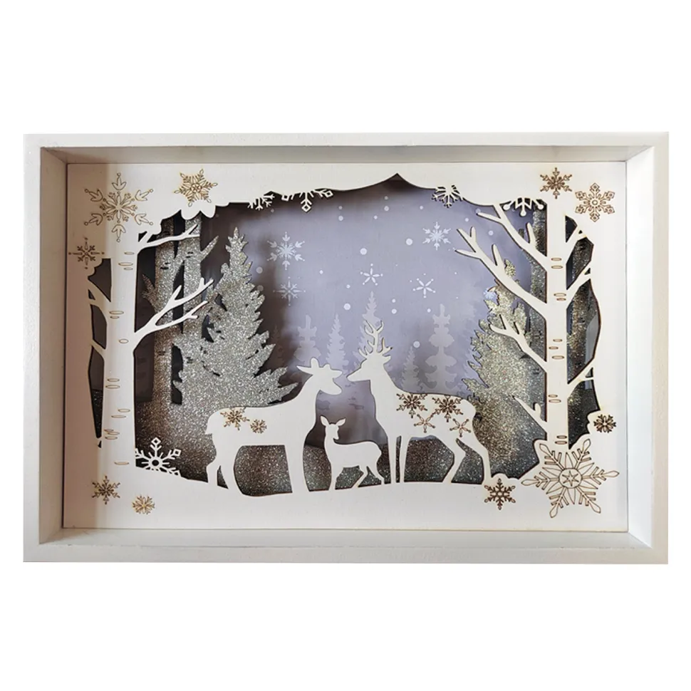 WOODEN FRAME DECORE13″X9″ WHITE DEER DESIGN