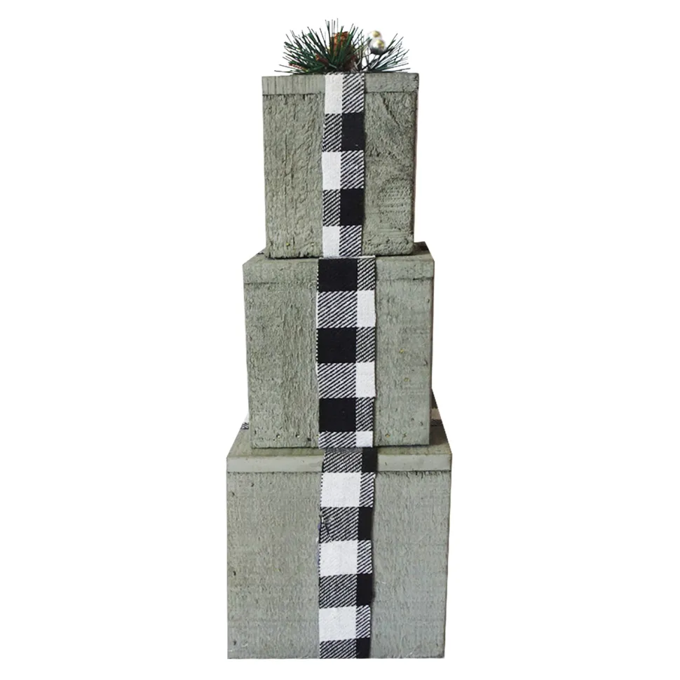 WOODEN GIFT BOX 5″X5″X13″ BLACK/ WHITE RIBBON