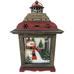 WOODEN LANTERN 14″H W/SNOWMAN DESIGN 8″X8″X14″