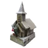 WOODEN NAT. CHURCH 10″ W/ SNOW LED LIGHTS 3AA BATTERY W/ TIMER