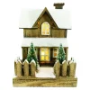 WOODEN NAT. HOUSE 9.5″x13.5″ WITH LED LIGHTS SNOW & TREES