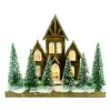 WOODEN NAT. VILLAGE SCENE 17.5″x15″ W/ LED LIGHTS SNOW & TREES