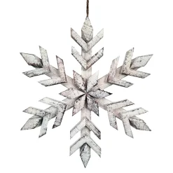 WOODEN SNOWFLAKE HANGING DECOR 14″ WHITE WASHED
