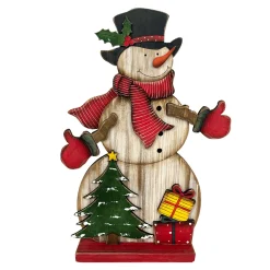 WOODEN SNOWMAN STAND 12.5″ W/TREE AND PRESENTS