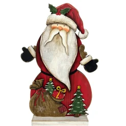 WOODEN TRADITIONAL SANTA STAND 12.5″ W/TREE & PRESENTS