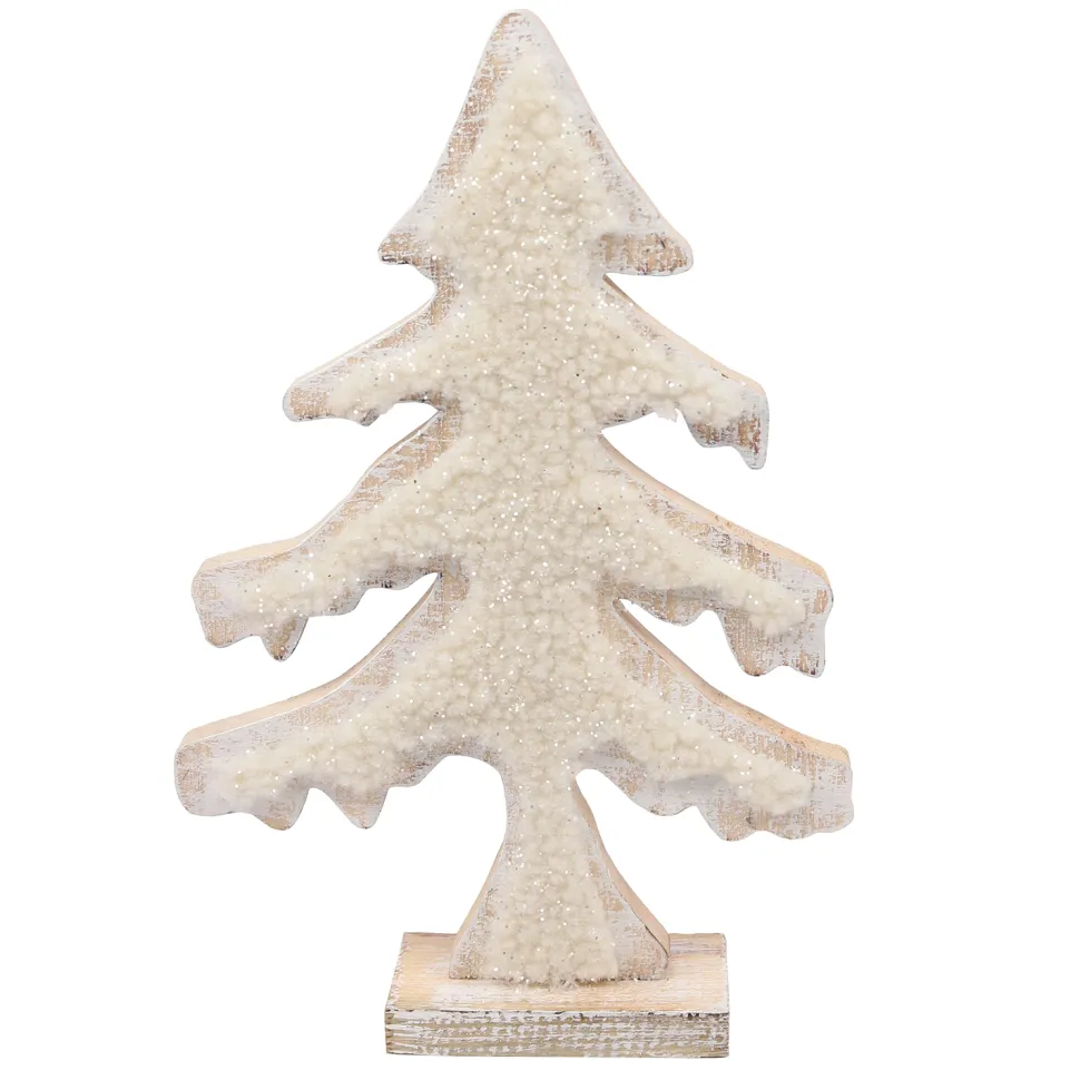 WOODEN TREE 14″ W/ SHERPA NATURAL/WHITE