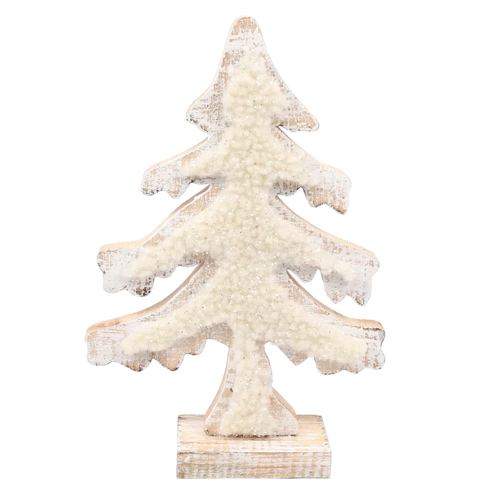 WOODEN TREE 10″ W/ SHERPA NATURAL/WHITE