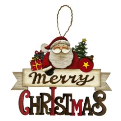 WOODEN WALL DECOR SANTA 9.5″ W/’MERRY CHRISTMAS”