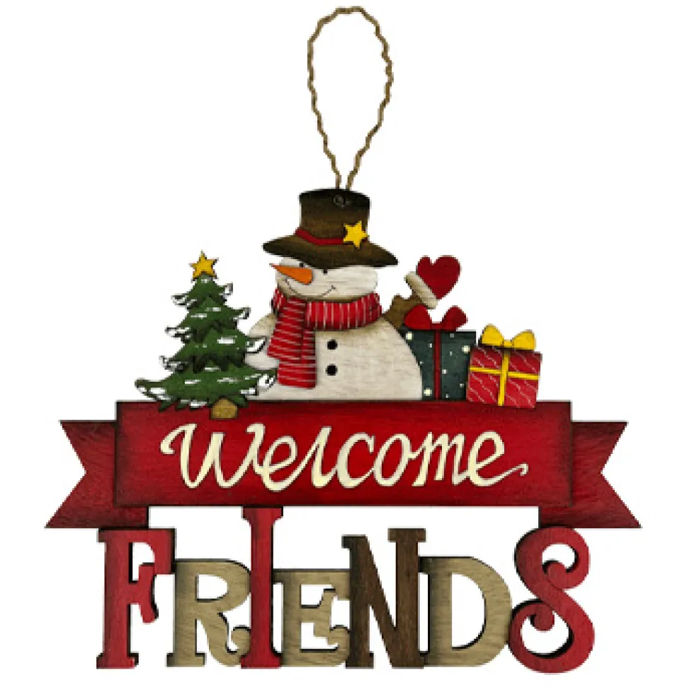 WOODEN WALL DECOR SNOWMAN 9.5″ W/”WELCOME FRIENDS”