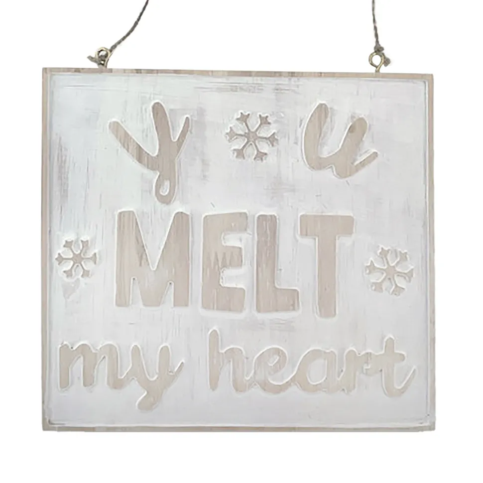 WOODEN WALL DECOR “YOU MELT MY HEART” 6.5″x6.5″ NATURAL/WHITEWASHED