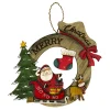 WOODEN WREATH SANTA SCENE WALL DECOR 11″ W/”MERRY CHRISTMAS”