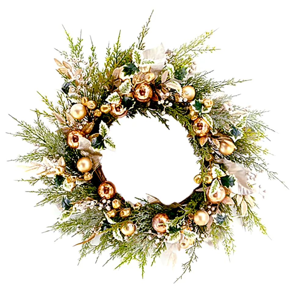 WREATH CEDAR 24″ DECORATED W/ COPPER BALLS