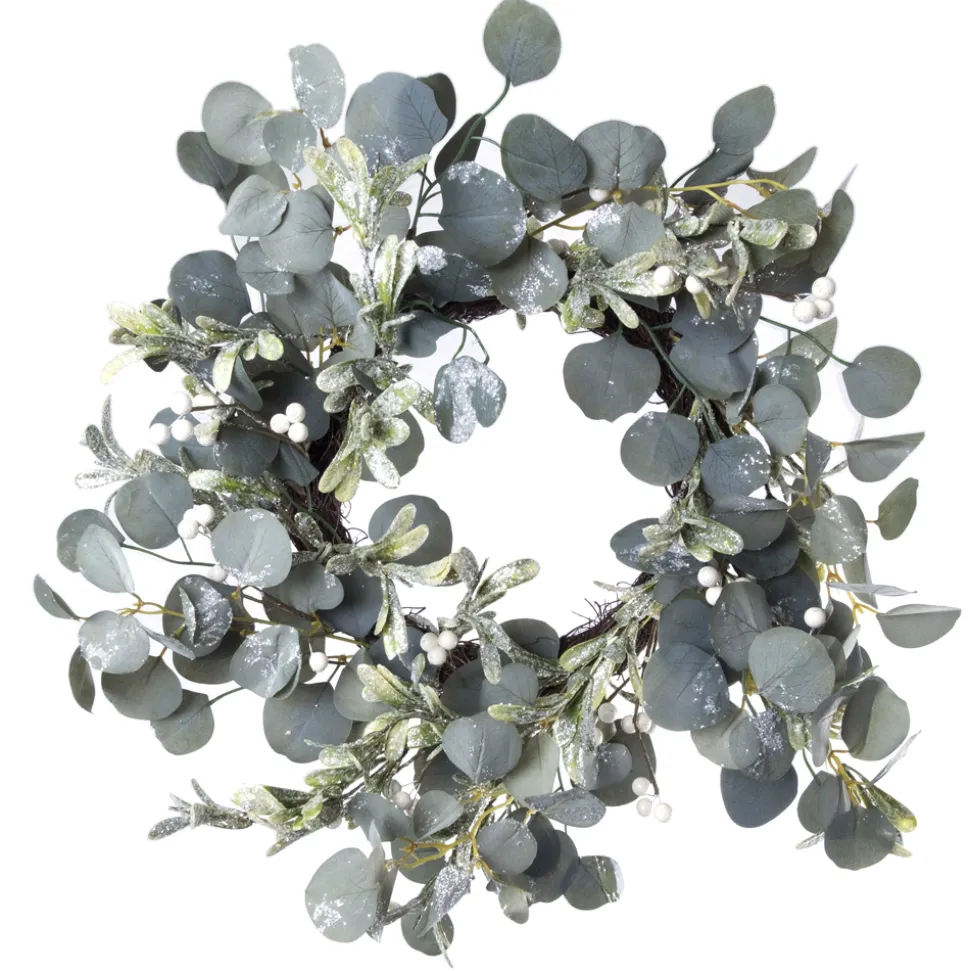 WREATH EUCALYPTUS 22″ W/ FROSTED MISTLETOE W/