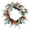 WREATH GRN 24″ EUCALYPTUS & RED BERRIES 24″