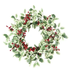 WREATH GRN 22″ HOLLY LEAF W/RED BERRY
