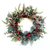 WREATH GRN 20″ MIXED GREENERY, RED BERRIES & BELLS