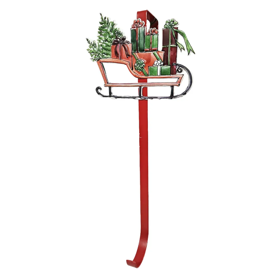WREATH HANGER 15.5″ METAL W/ SANTA SLEIGH WITH GIFTS