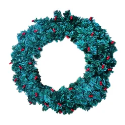 WREATH NAT. PVC PINE 24″ 200 TIPS W/ RED BERRIES