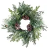 WREATH PINE 22″ FLOCKED MIXED PINE W/ PINE CONES