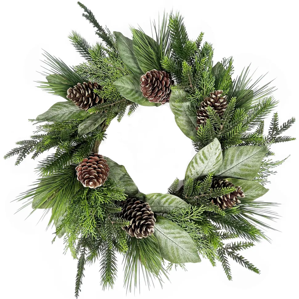 WREATH PINE 26″ MIXED PINE W/ CEDAR, MAGNOLIA LEAVES & PINE CONES