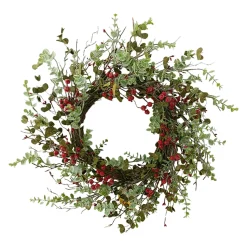 WREATH RATTAN 24″ MIXED LEAVES W/ TWIGS & BERRIES