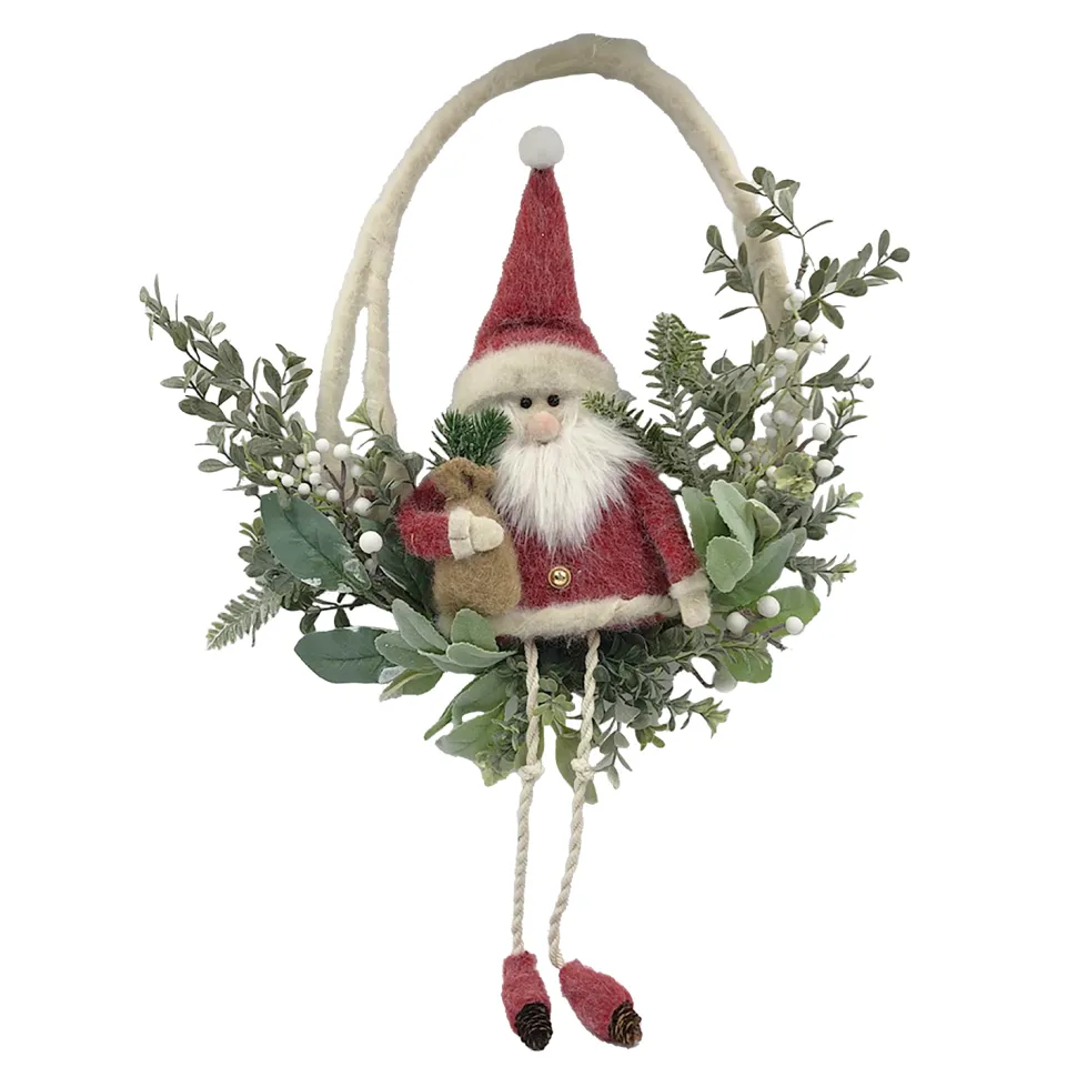 WREATH SANTA 25″ CREAM/NATURAL W/ BERRIES & GREENERY